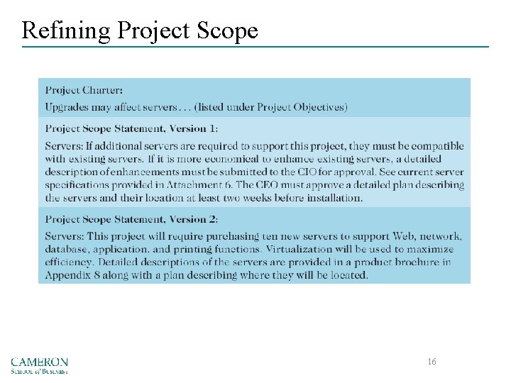 Refining Project Scope 16 