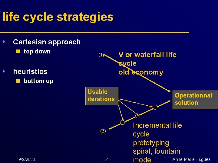life cycle strategies s Cartesian approach n top down s V or waterfall life