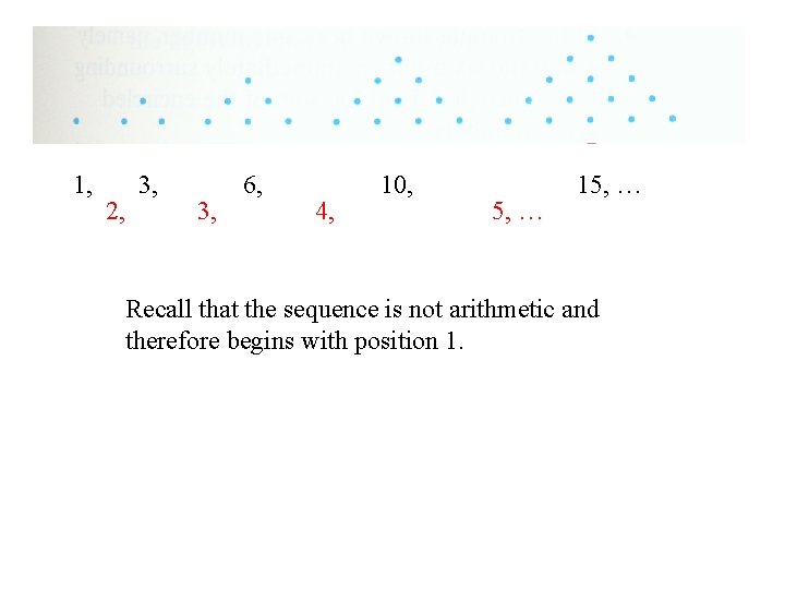 1, 2, 3, 6, 4, 10, 5, … 15, … Recall that the sequence