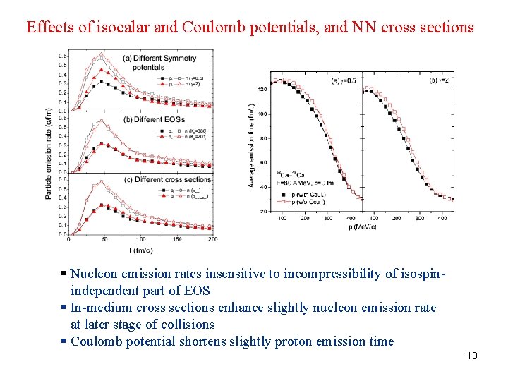 Effects of isocalar and Coulomb potentials, and NN cross sections § Nucleon emission rates