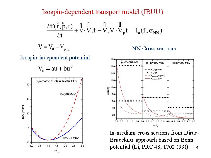 Isospin-dependent transport model (IBUU) NN Cross sections Isospin-independent potential In-medium cross sections from Dirac.