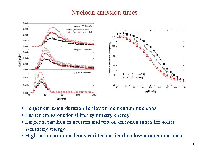 Nucleon emission times § Longer emission duration for lower momentum nucleons § Earlier emissions