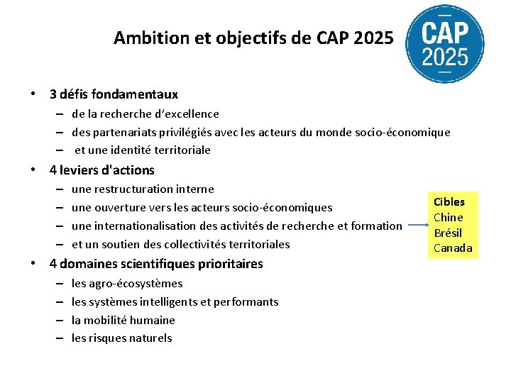 Ambition et objectifs de CAP 2025 • 3 défis fondamentaux – de la recherche