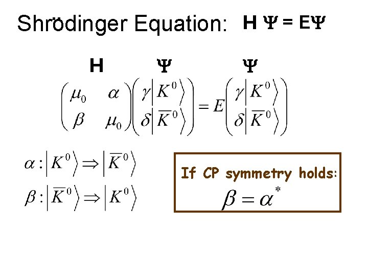 . . Shrodinger Equation: H Y = EY H Y Y If CP symmetry