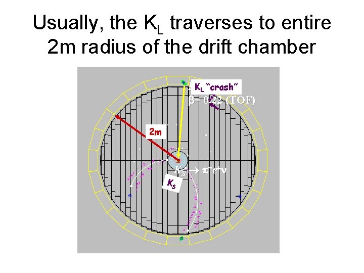 Usually, the KL traverses to entire 2 m radius of the drift chamber “crash”