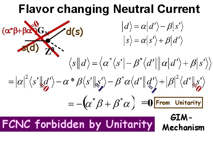 Flavor changing Neutral Current =0 G (a*b+ba*) N d(s) s(d) Z 0 =0 =1