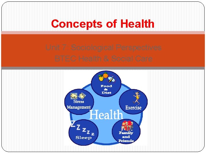 Concepts of Health Unit 7: Sociological Perspectives BTEC Health & Social Care 