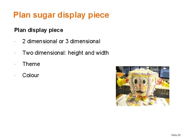 Plan sugar display piece Plan display piece 2 dimensional or 3 dimensional Two dimensional: