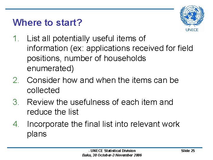 Where to start? 1. List all potentially useful items of information (ex: applications received