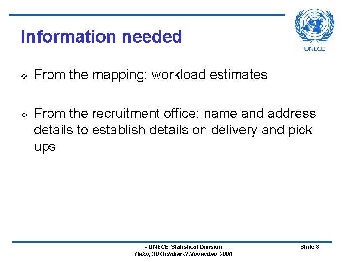 Information needed v v From the mapping: workload estimates From the recruitment office: name