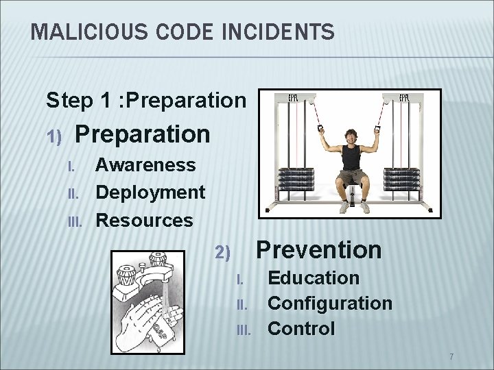 MALICIOUS CODE INCIDENTS Step 1 : Preparation 1) Preparation I. III. Awareness Deployment Resources