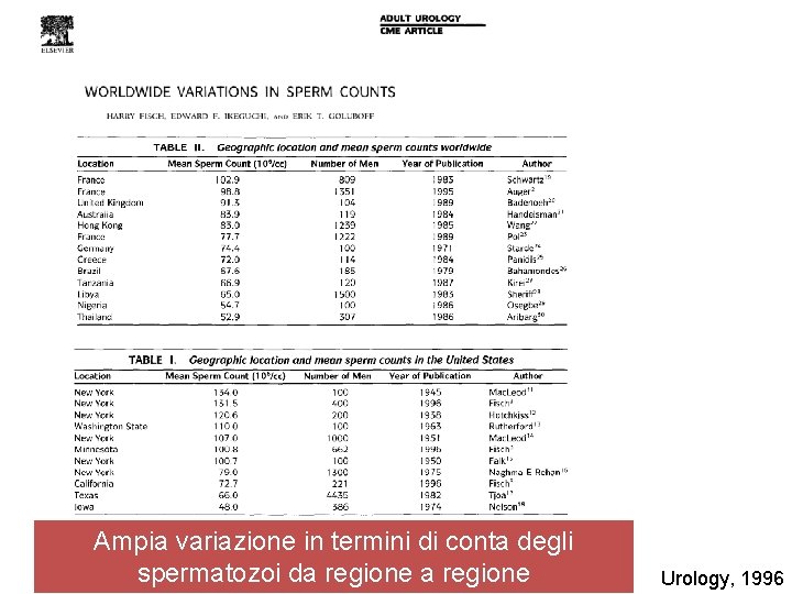 Ampia variazione in termini di conta degli spermatozoi da regione Urology, 1996 