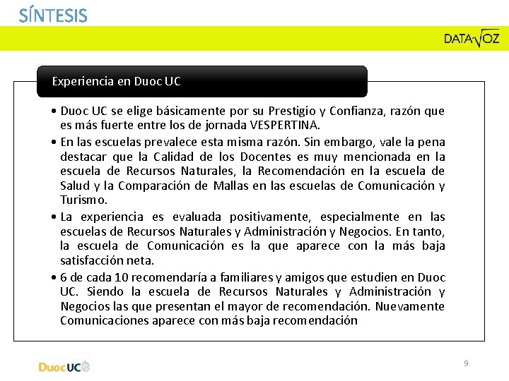 SÍNTESIS Experiencia en Duoc UC • Duoc UC se elige básicamente por su Prestigio SÍNTESIS Experiencia en Duoc UC • Duoc UC se elige básicamente por su Prestigio