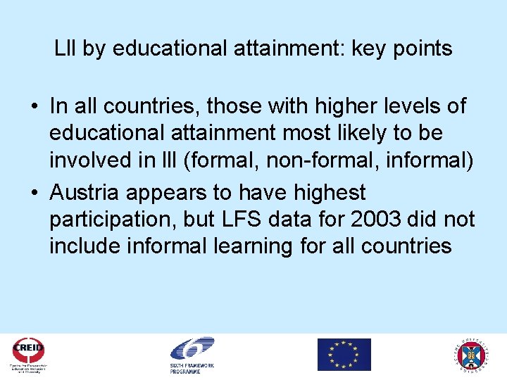 Lll by educational attainment: key points • In all countries, those with higher levels