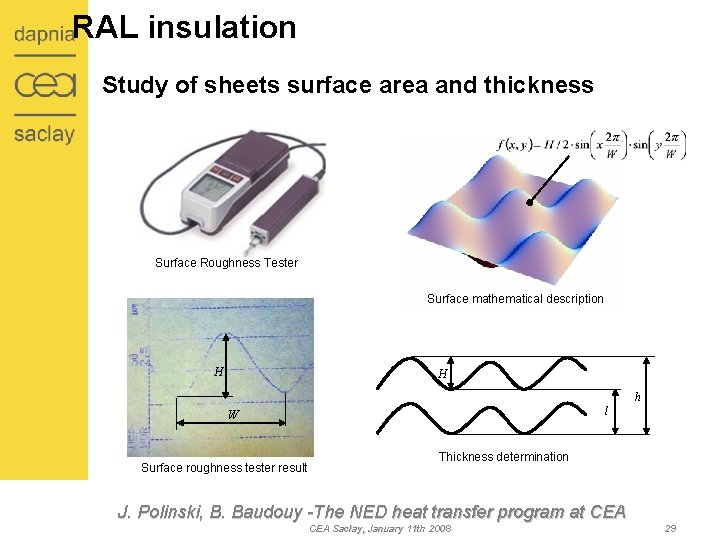 RAL insulation Study of sheets surface area and thickness Surface Roughness Tester Surface mathematical