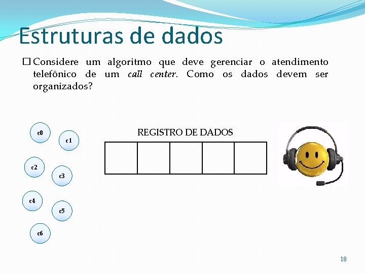 Estruturas de dados � Considere um algoritmo que deve gerenciar o atendimento telefônico de