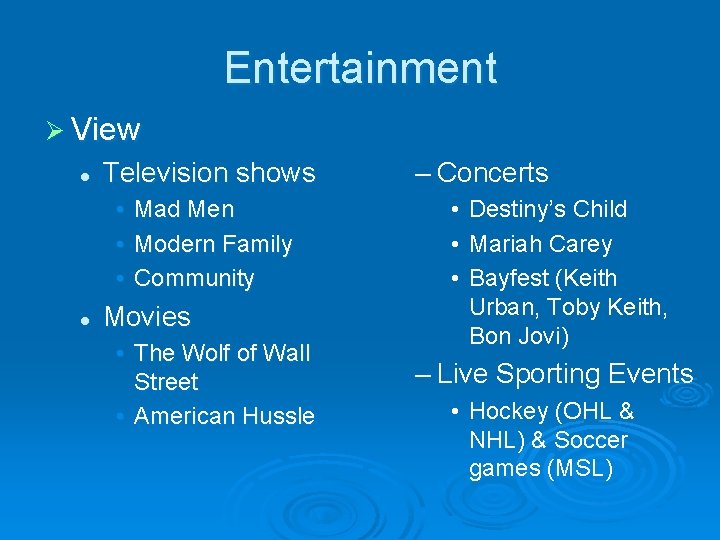 Entertainment Ø View l Television shows • • • l Mad Men Modern Family