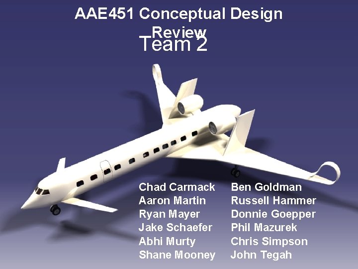 AAE 451 Conceptual Design Review Team 2 Chad Carmack Aaron Martin Ryan Mayer Jake