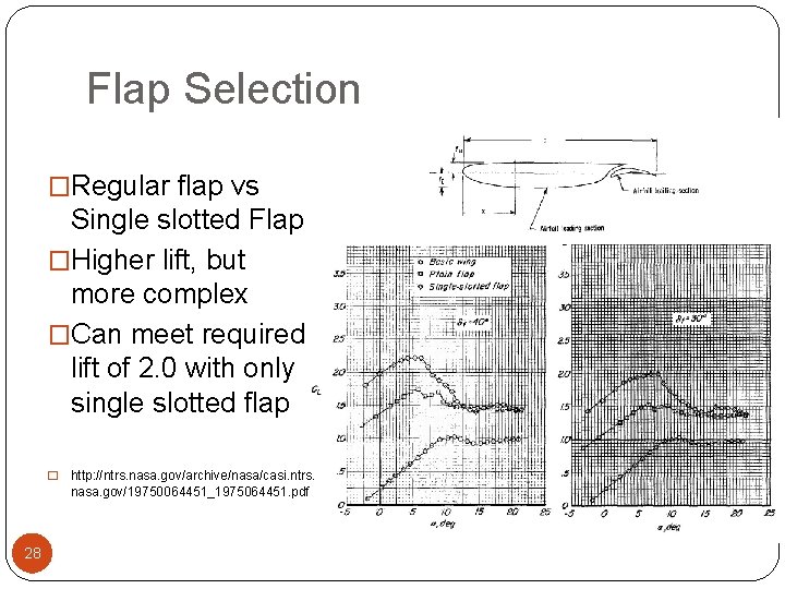 Flap Selection �Regular flap vs Single slotted Flap �Higher lift, but more complex �Can