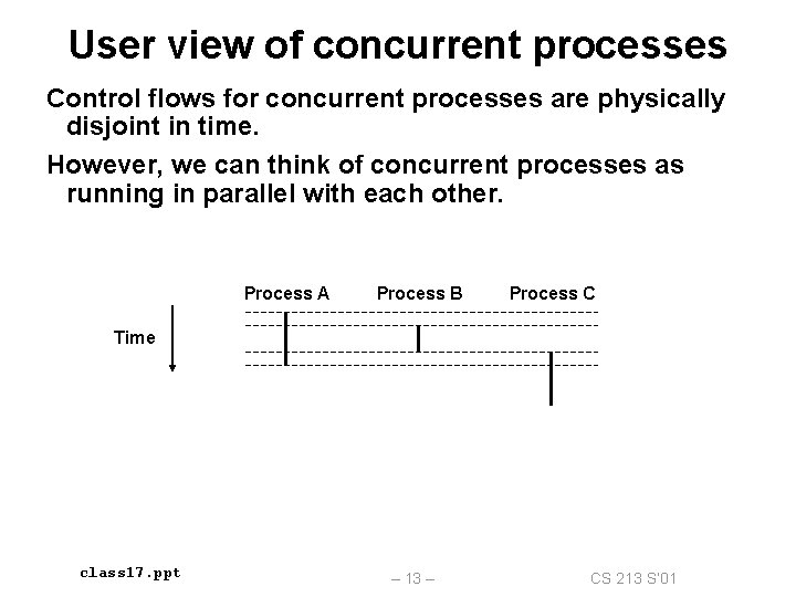 User view of concurrent processes Control flows for concurrent processes are physically disjoint in