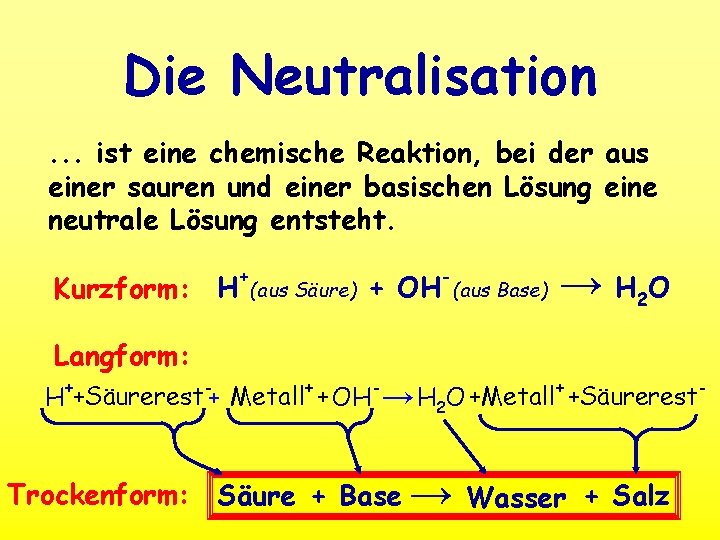 Die Neutralisation. . . ist eine chemische Reaktion, bei der aus einer sauren und