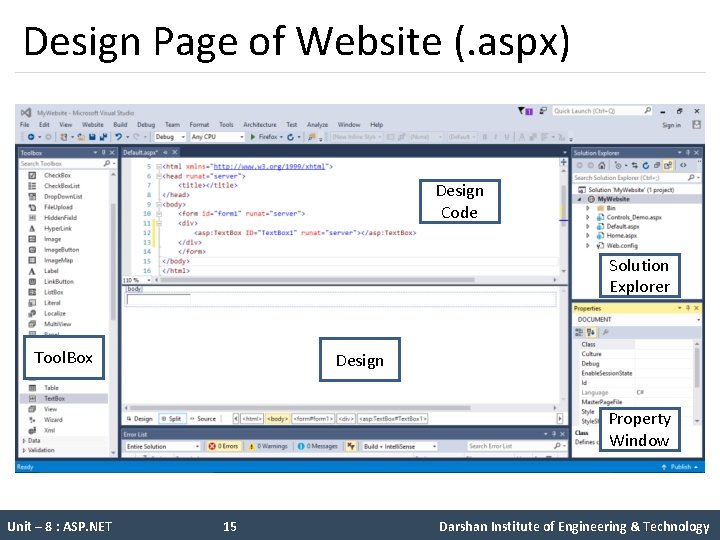 Design Page of Website (. aspx) Design Code Solution Explorer Tool. Box Design Property