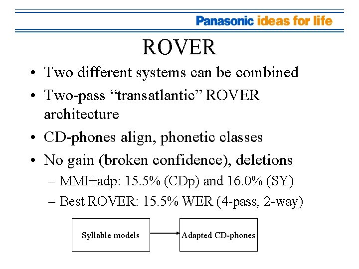 ROVER • Two different systems can be combined • Two-pass “transatlantic” ROVER architecture •