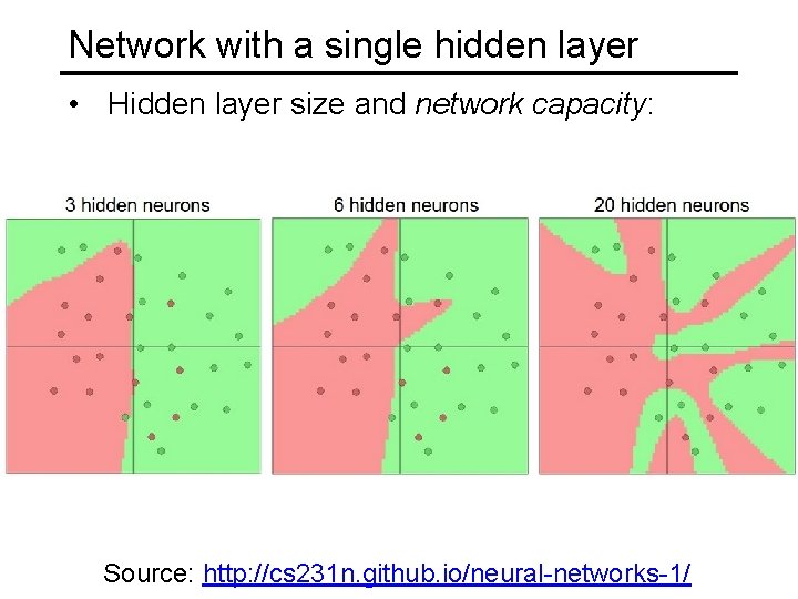 Network with a single hidden layer • Hidden layer size and network capacity: Source: