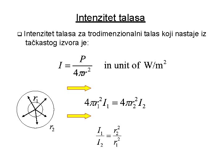 Intenzitet talasa za trodimenzionalni talas koji nastaje iz tačkastog izvora je: 