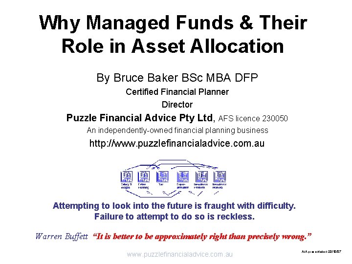 Why Managed Funds & Their Role in Asset Allocation By Bruce Baker BSc MBA
