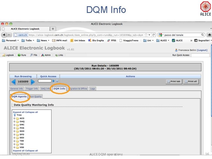 DQM Info 09/09/2020 ALICE DQM operations 16 