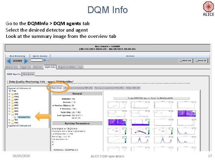 DQM Info Go to the DQMInfo > DQM agents tab Select the desired detector