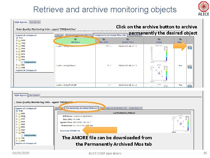 Retrieve and archive monitoring objects Click on the archive button to archive permanently the