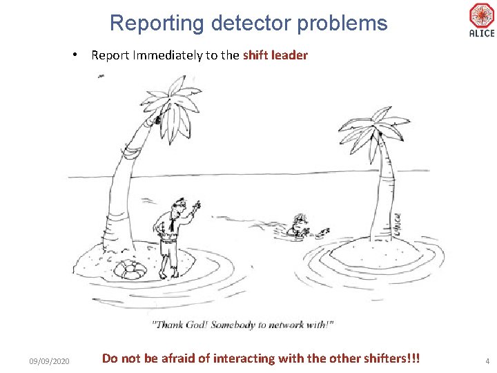 Reporting detector problems • Report Immediately to the shift leader 09/09/2020 Do not be