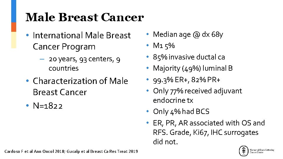 Male Breast Cancer • International Male Breast Cancer Program – 20 years, 93 centers,