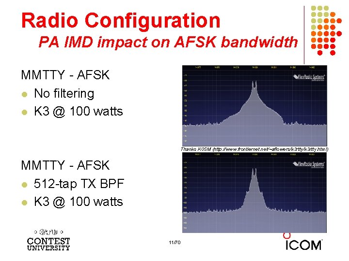 Radio Configuration PA IMD impact on AFSK bandwidth MMTTY - AFSK l No filtering