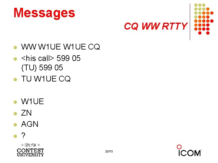 Messages CQ WW RTTY l l l l WW W 1 UE CQ <his