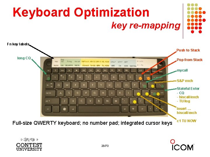 Keyboard Optimization key re-mapping Fn key labels Push to Stack long CQ Pop from