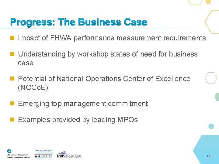  Impact of FHWA performance measurement requirements Understanding by workshop states of need for