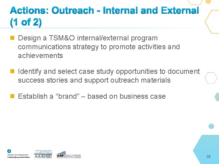  Design a TSM&O internal/external program communications strategy to promote activities and achievements Identify