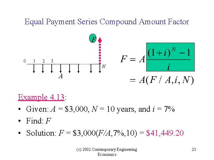 Equal Payment Series Compound Amount Factor F 0 1 2 3 N A Example Equal Payment Series Compound Amount Factor F 0 1 2 3 N A Example