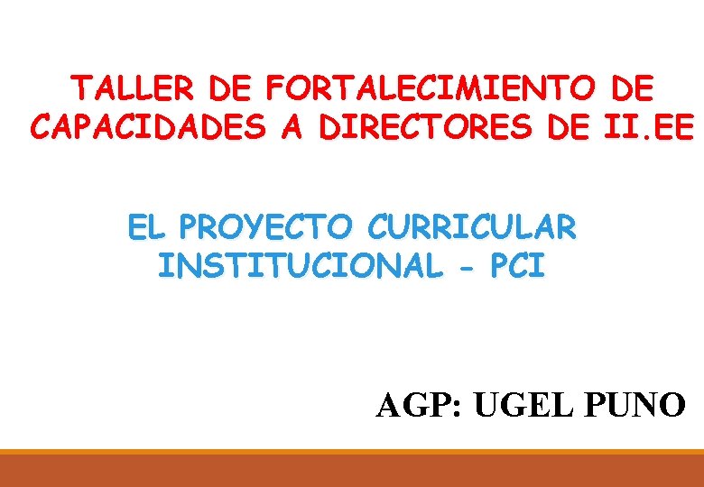 TALLER DE FORTALECIMIENTO DE CAPACIDADES A DIRECTORES DE II. EE EL PROYECTO CURRICULAR INSTITUCIONAL