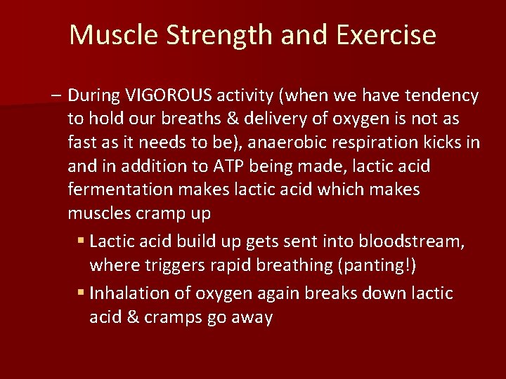 Muscle Strength and Exercise – During VIGOROUS activity (when we have tendency to hold