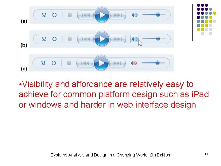  • Visibility and affordance are relatively easy to achieve for common platform design