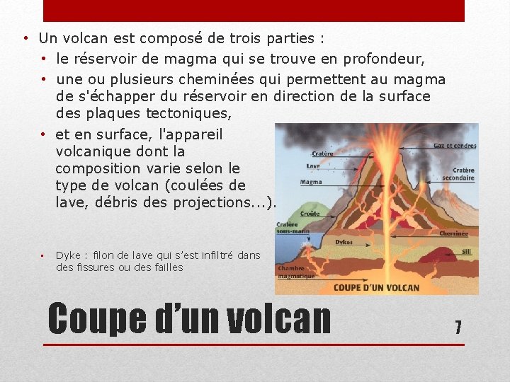  • Un volcan est composé de trois parties : • le réservoir de