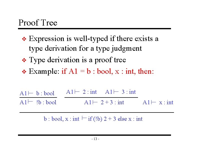 Proof Tree Expression is well-typed if there exists a type derivation for a type