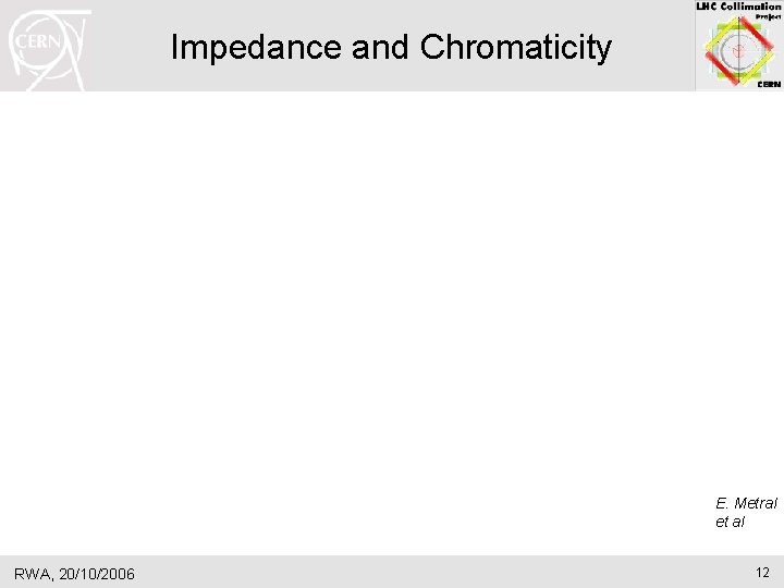 Impedance and Chromaticity E. Metral et al RWA, 20/10/2006 12 Impedance and Chromaticity E. Metral et al RWA, 20/10/2006 12