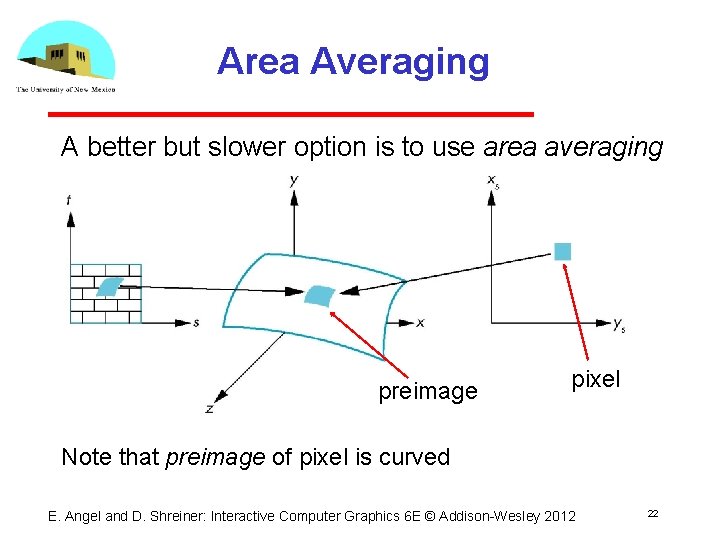 Area Averaging A better but slower option is to use area averaging preimage pixel Area Averaging A better but slower option is to use area averaging preimage pixel
