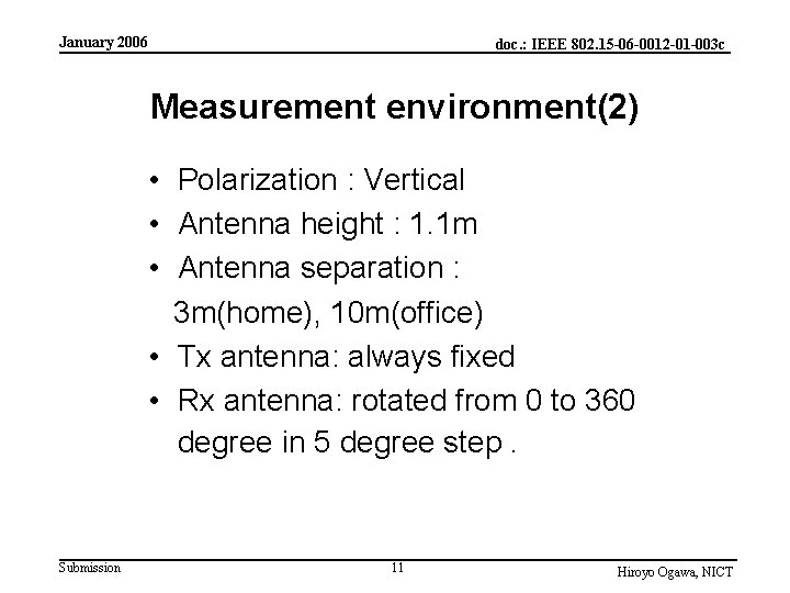 January 2006 doc. : IEEE 802. 15 -06 -0012 -01 -003 c Measurement environment(2)