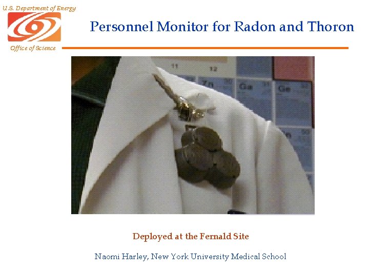 U. S. Department of Energy Personnel Monitor for Radon and Thoron Office of Science U. S. Department of Energy Personnel Monitor for Radon and Thoron Office of Science